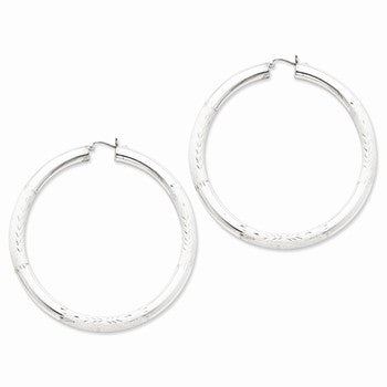 Sterling Silver Rhodium-plated Polished Satin Diamond-cut Hoop Earrings