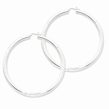 Sterling Silver Polished Satin Diamond-cut Hoop Earrings