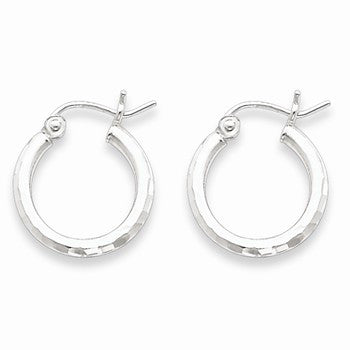 Sterling Silver Rhodium-plated 2mm Diamond-cut Hoop Earrings