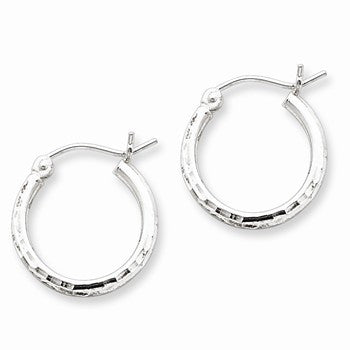 Sterling Silver Rhodium-plated 2mm Diamond-cut Hoop Earrings