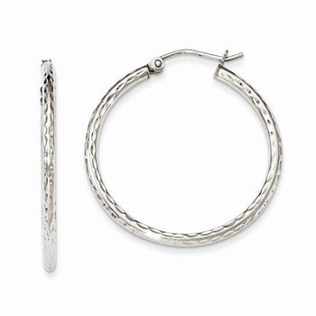 Sterling Silver Rhodium-plated 2.00mm Diamond-cut Hoop Earrings
