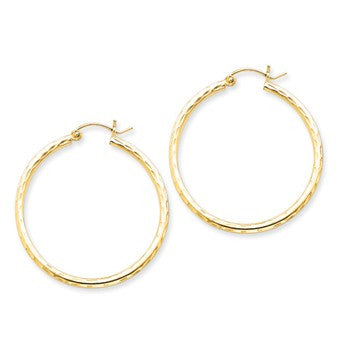 Sterling Silve 2x35mm Diamond-cut Hoop Earrings