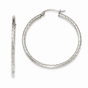 Sterling Silver Rhodium-plated 2.00mm Diamond-cut Hoop Earrings