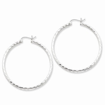 Sterling Silver Rhodium-plated 2.00mm Diamond-cut Hoop Earrings