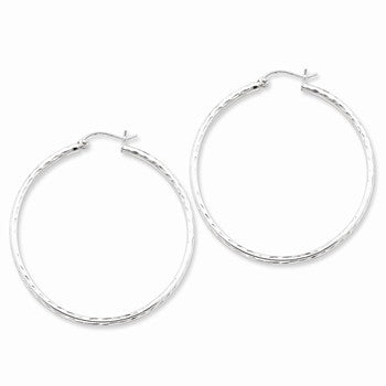 Sterling Silver Rhodium-plated 2.00mm Diamond-cut Hoop Earrings