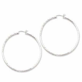 Sterling Silver Rhodium-plated 2.00mm Diamond-cut Hoop Earrings