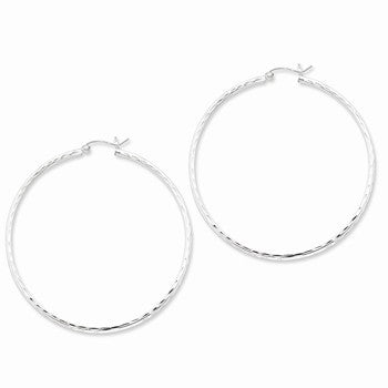 Sterling Silver Rhodium-plated 2.00mm Diamond-cut Hoop Earrings