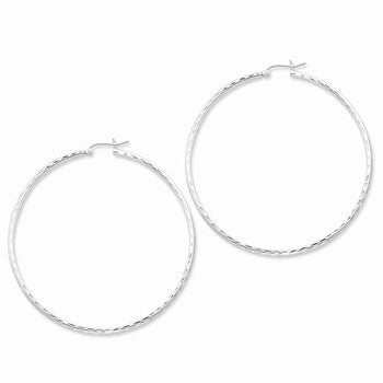 Sterling Silver Rhodium-plated 2.00mm Diamond-cut Hoop Earrings