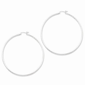 Sterling Silver Rhodium-plated 2.00mm Diamond-cut Hoop Earrings