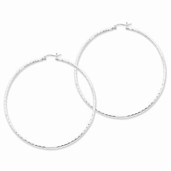 Sterling Silver Rhodium-plated 2mm Polished Diamond-cut Hoop Earrings