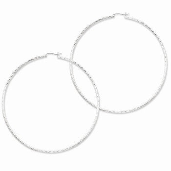 Sterling Silver Rhodium-plated 2mm Polished Diamond-cut Hoop Earrings