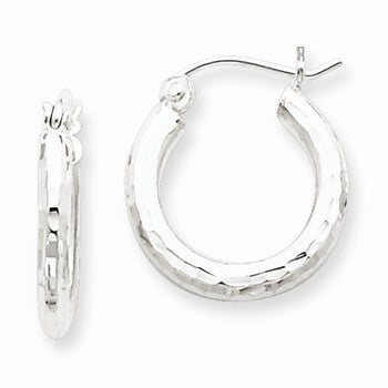 Sterling Silver Rhodium-plated 2.25 Diamond-cut Hoop Earrings