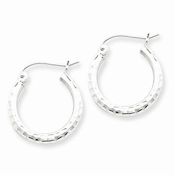 Sterling Silver Rhodium-plated 2.25mm Diamond-cut Hoop Earrings