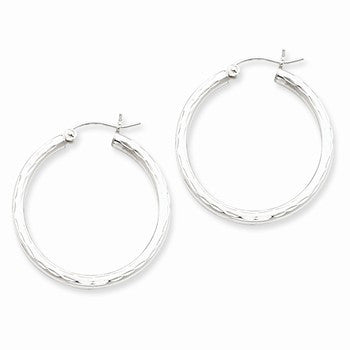 Sterling Silver Rhodium-plated 2.25mm Diamond-cut Hoop Earrings