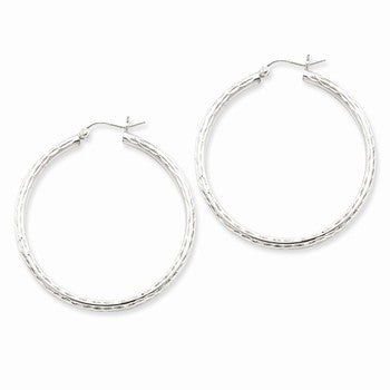 Sterling Silver Rhodium-plated 2.25mm Diamond-cut Hoop Earrings