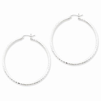 Sterling Silver Rhodium-plated 2.5mm Diamond-cut Hoop Earrings