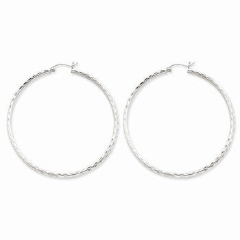 Sterling Silver Rhodium-plated 2.5mm Diamond-cut Hoop Earrings