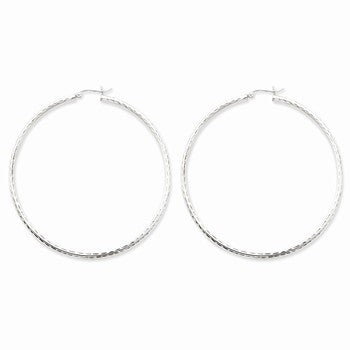 Sterling Silver Rhodium-plated 2.5mm Diamond-cut Hoop Earrings