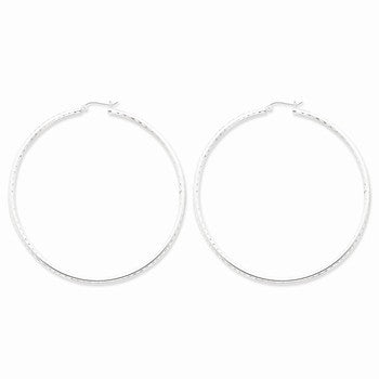 Sterling Silver Rhodium-plated 2.25mm Diamond-cut Hoop Earrings
