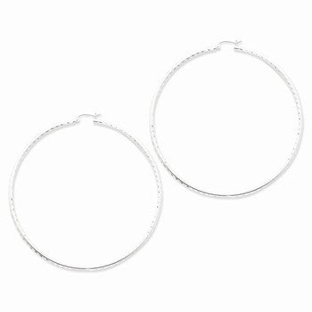 Sterling Silver Rhodium-plated 2.25mm Diamond-cut Hoop Earrings