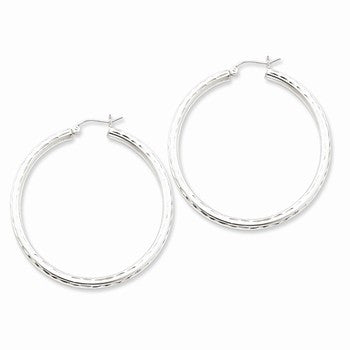 Sterling Silver Rhodium-plated 3.00mm Diamond-cut Hoop Earrings