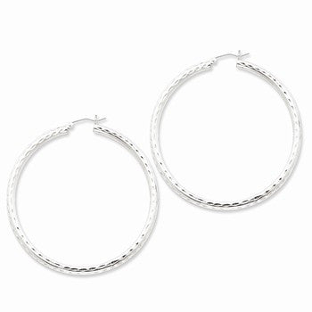 Sterling Silver Rhodium-plated 3.00mm Diamond-cut Hoop Earrings