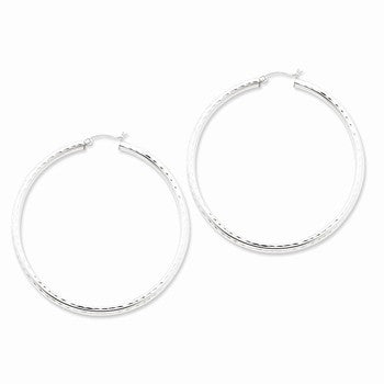 Sterling Silver Rhodium-plated 3.00mm Diamond-cut Hoop Earrings