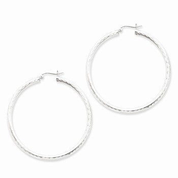 Sterling Silver Rhodium-plated 3.00mm Diamond-cut Hoop Earrings