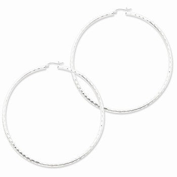 Sterling Silver Rhodium-plated 3mm Polished Diamond-cut Hoop Earrings