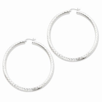 Sterling Silver Rhodium-plated 4.00mm Diamond-cut Hoop Earrings
