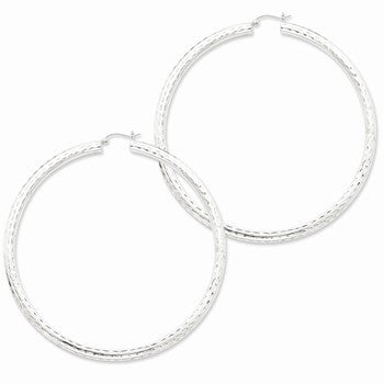 Sterling Silver Rhodium-plated 4mm Polished Diamond-cut Hoop Earrings