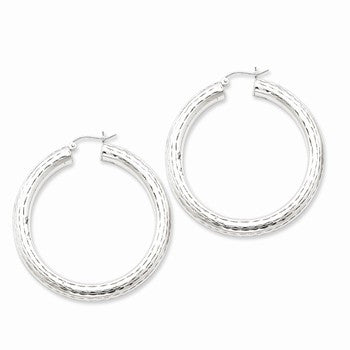 Sterling Silver Rhodium-plated 5.00mm Diamond-cut Hoop Earrings