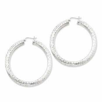 Sterling Silver Rhodium-plated 5.00mm Diamond-cut Hoop Earrings