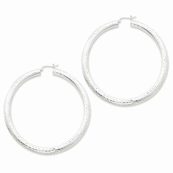 Sterling Silver Rhodium-plated 5mm Polished Diamond-cut Hoop Earrings