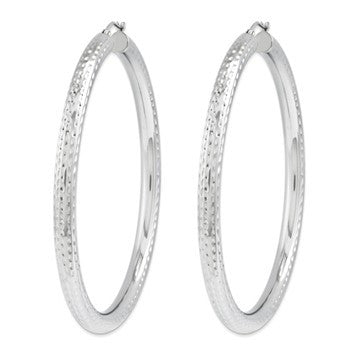 Sterling Silver Rhodium-plated 5mm Polished Diamond-cut Hoop Earrings