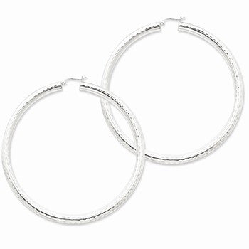 Sterling Silver Rhodium-plated 5mm Polished Diamond-cut Hoop Earrings