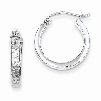 Sterling Silver Rhodium-plated In Out 3mm Diamond-cut Hoop Earrings