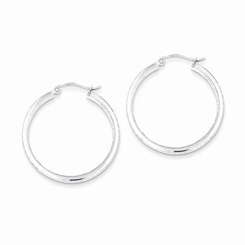 Sterling Silver Rhodium-plated In Out 3mm Diamond-cut Hoop Earrings