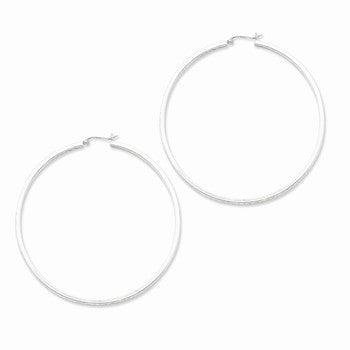 Sterling Silver Rhodium-plated In Out 3mm Diamond-cut Hoop Earrings