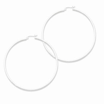 Sterling Silver Rhodium-plated 3mm Rectangular Diamond-cut In Out Hoop Earrings