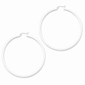 Sterling Silver Rhodium-plated Rectangular Hoop Earrings