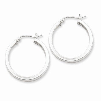 Sterling Silver Rhodium-plated Square Tube Hoop Earrings