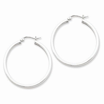 Sterling Silver Rhodium-plated Square Tube Hoop Earrings