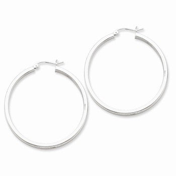 Sterling Silver Rhodium-plated Square Tube Hoop Earrings