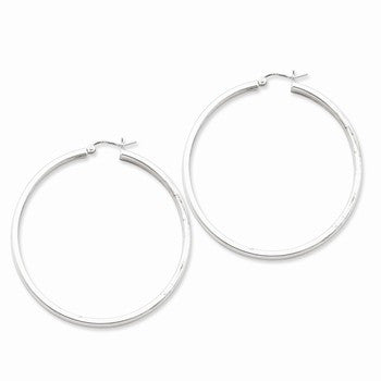 Sterling Silver Rhodium-plated Square Tube Hoop Earrings