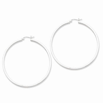 Sterling Silver Rhodium-plated Square Tube Hoop Earrings