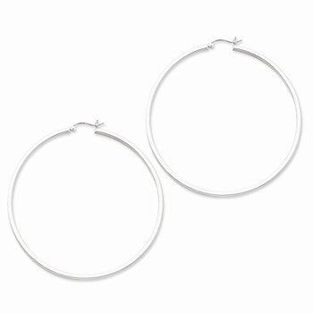 Sterling Silver Rhodium-plated Square Tube Hoop Earrings