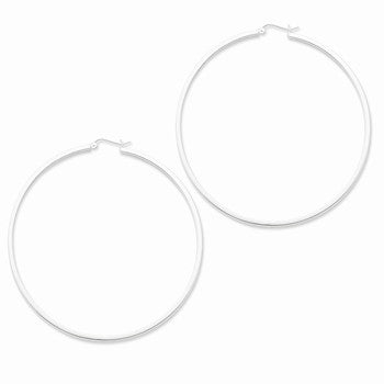 Sterling Silver Rhodium-plated Rectangular Hoop Earrings