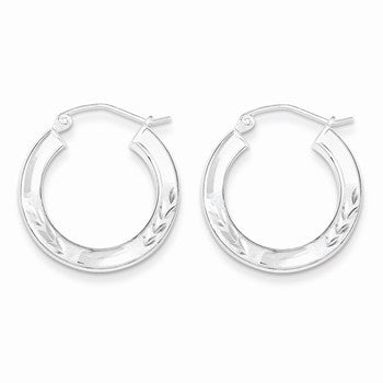 Sterling Silver Rhodium-plated Polished Satin 3.00mm Diamond-cut Hoop Earrings