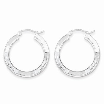 Sterling Silver Rhodium-plated Polished Satin Diamond-cut Hoop Earrings